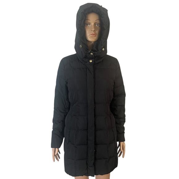 Cole Haan Signature Hooded Puffer Coat Women’s Small Black Quilted Long Down - Picture 14 of 14